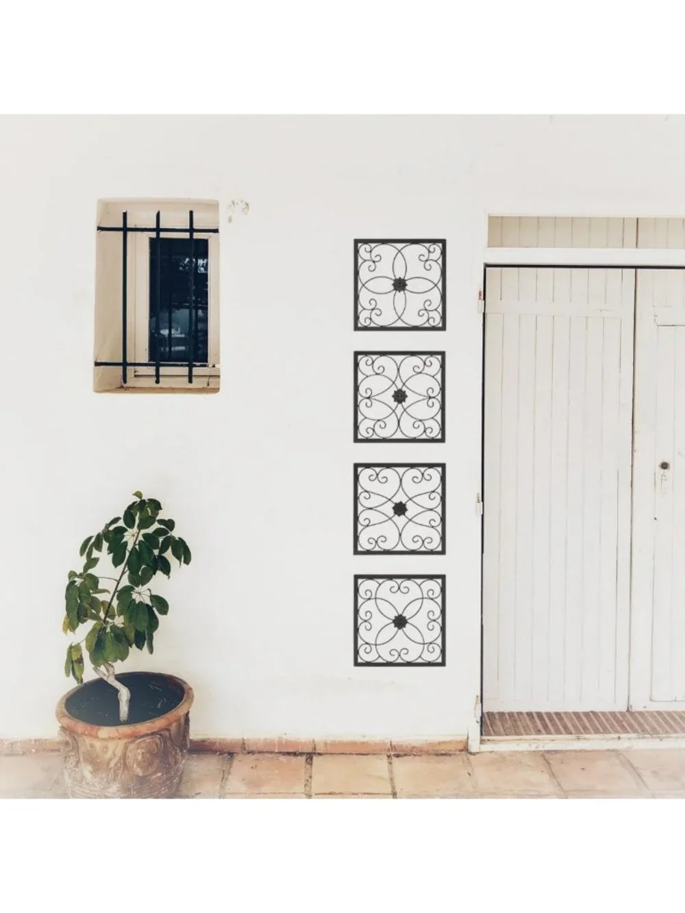 Rustic Farmhouse Metal Wall Decor Set of 4 | Scroll Art Sculpture for Indoor